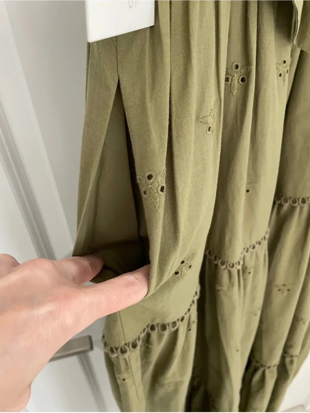 Caroline Costas Olive Eyelet Tiered Maxi Dress - Women